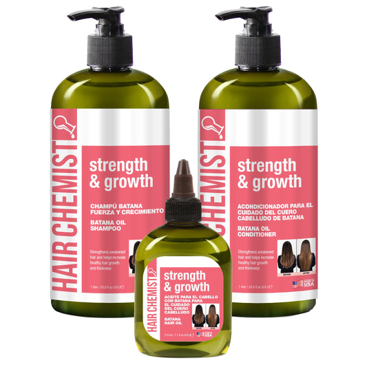 Hair Chemist Strength & Growth Batana Oil Shampoom Conditioner Set 33.8 oz. & Hair Oil 7.1 oz. (3-PC Set) - Batana Shampoo and Conditioner for Hair Beauty & Personal Care Hair Chemist