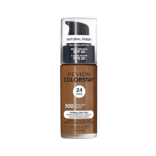 Revlon Liquid Foundation, ColorStay Face Makeup for Normal & Dry Skin, SPF 20, Longwear Medium-Full Coverage with Natural Finish, Oil Free, 500