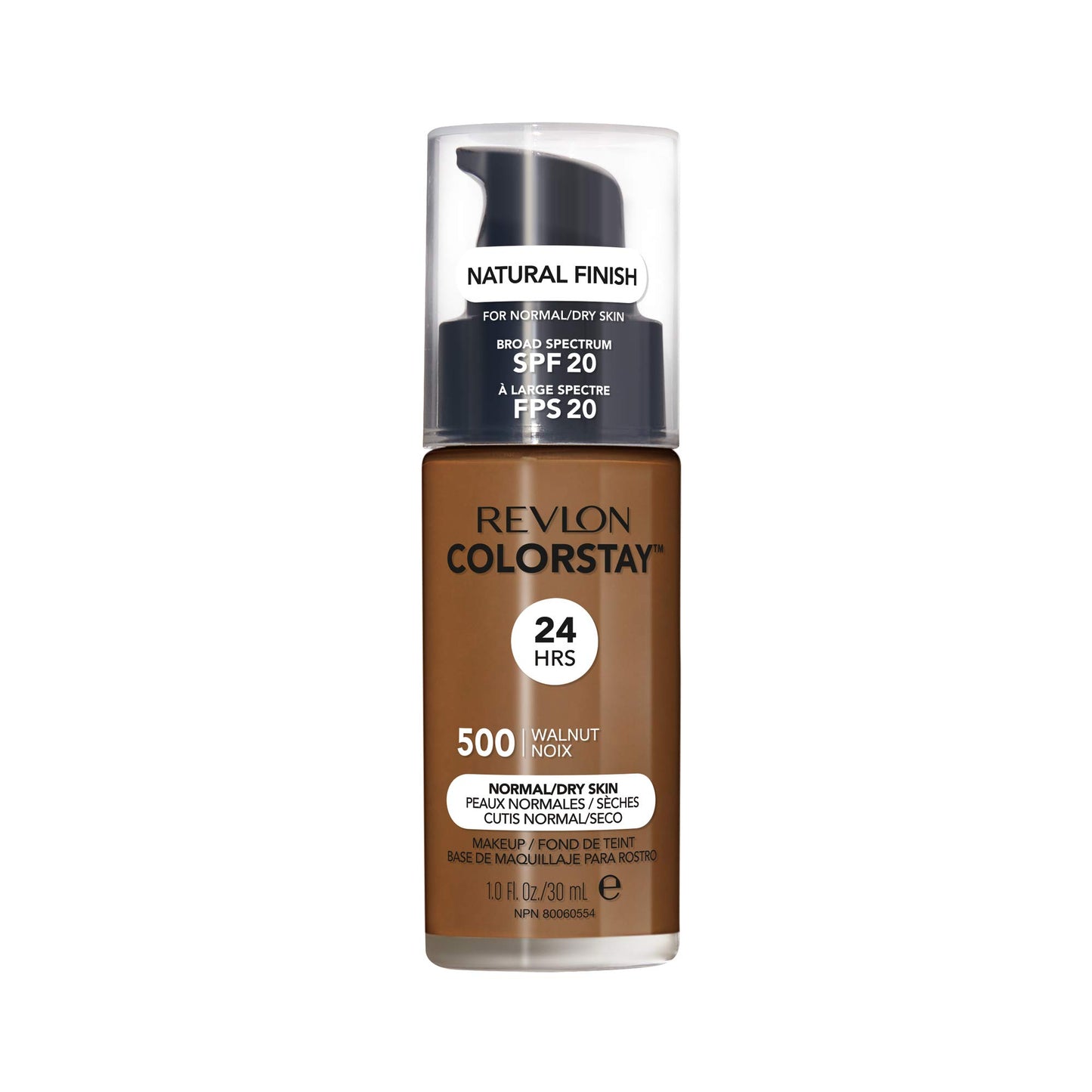 Revlon Liquid Foundation, ColorStay Face Makeup for Normal & Dry Skin, SPF 20, Longwear Medium-Full Coverage with Natural Finish, Oil Free, 500