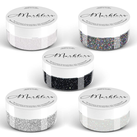 MARBLERS Cosmetic Grade Fine Glitter 5-Pack [Mono Beauty] 0.90oz (25g) | Non-Toxic | Vegan | Cruelty-Free | Eyeshadow, Nail Polish, Nail Art |