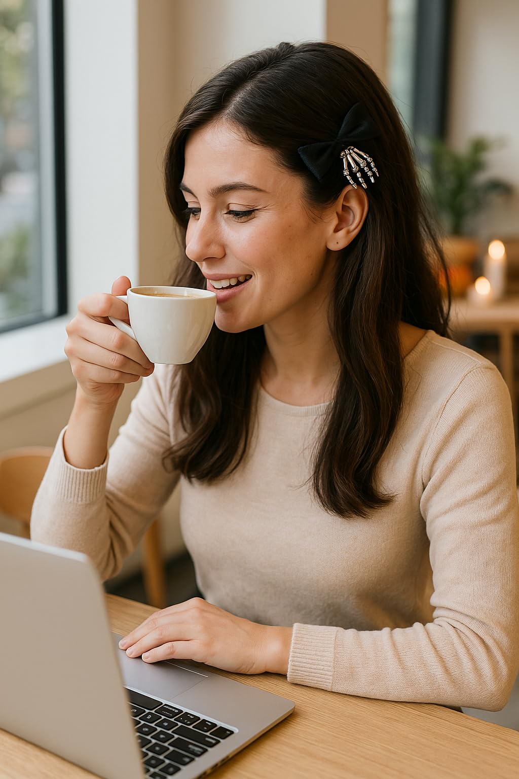 Utavu 2Pcs Skeleton Hand Hair Clips with Bowknot - Cute Skull Claw Hairpins for Girls, Party Cosplay