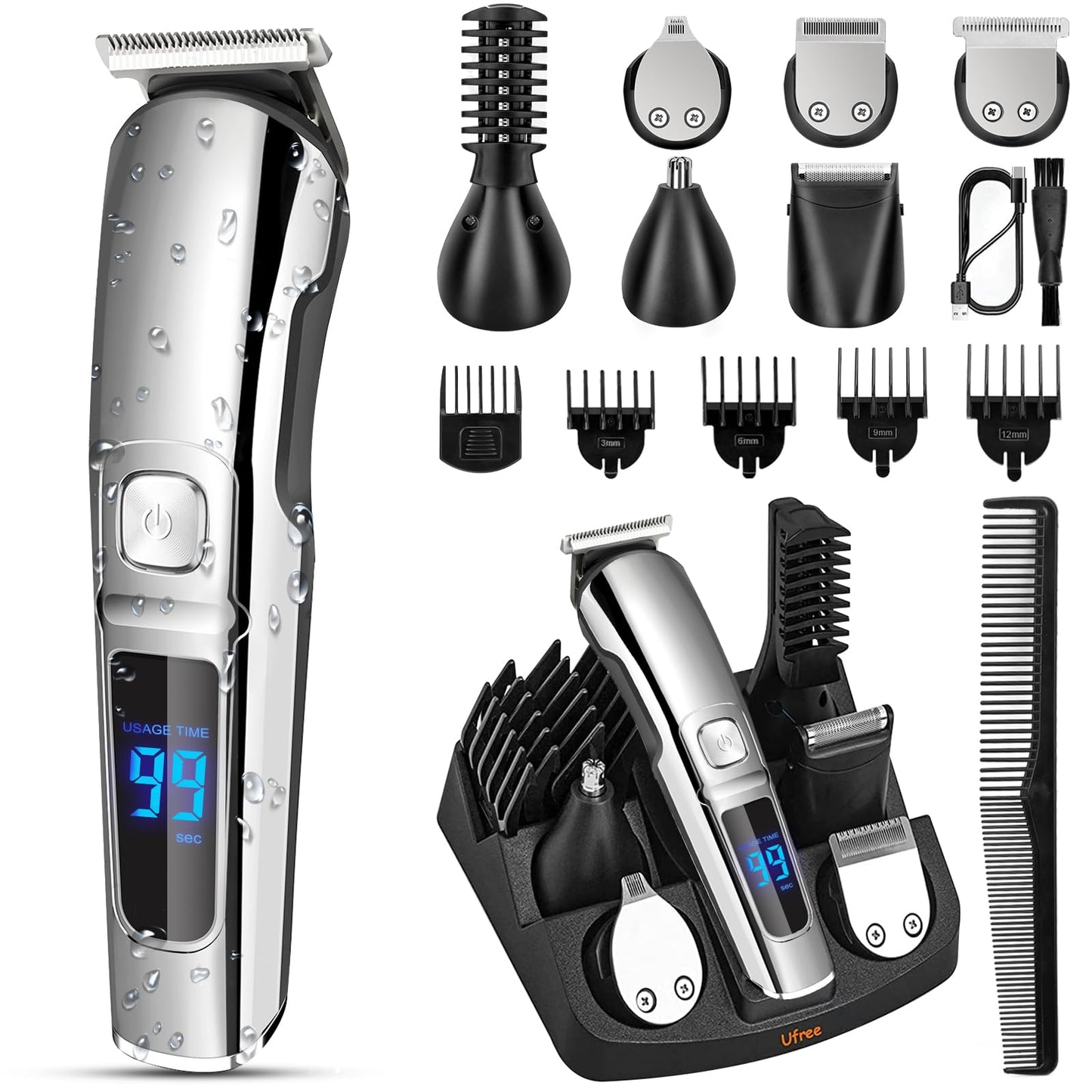 Ufree Beard Trimmer for Men, Waterproof Electric Razor, Grooming Kit Beauty and Personal Care Ufree