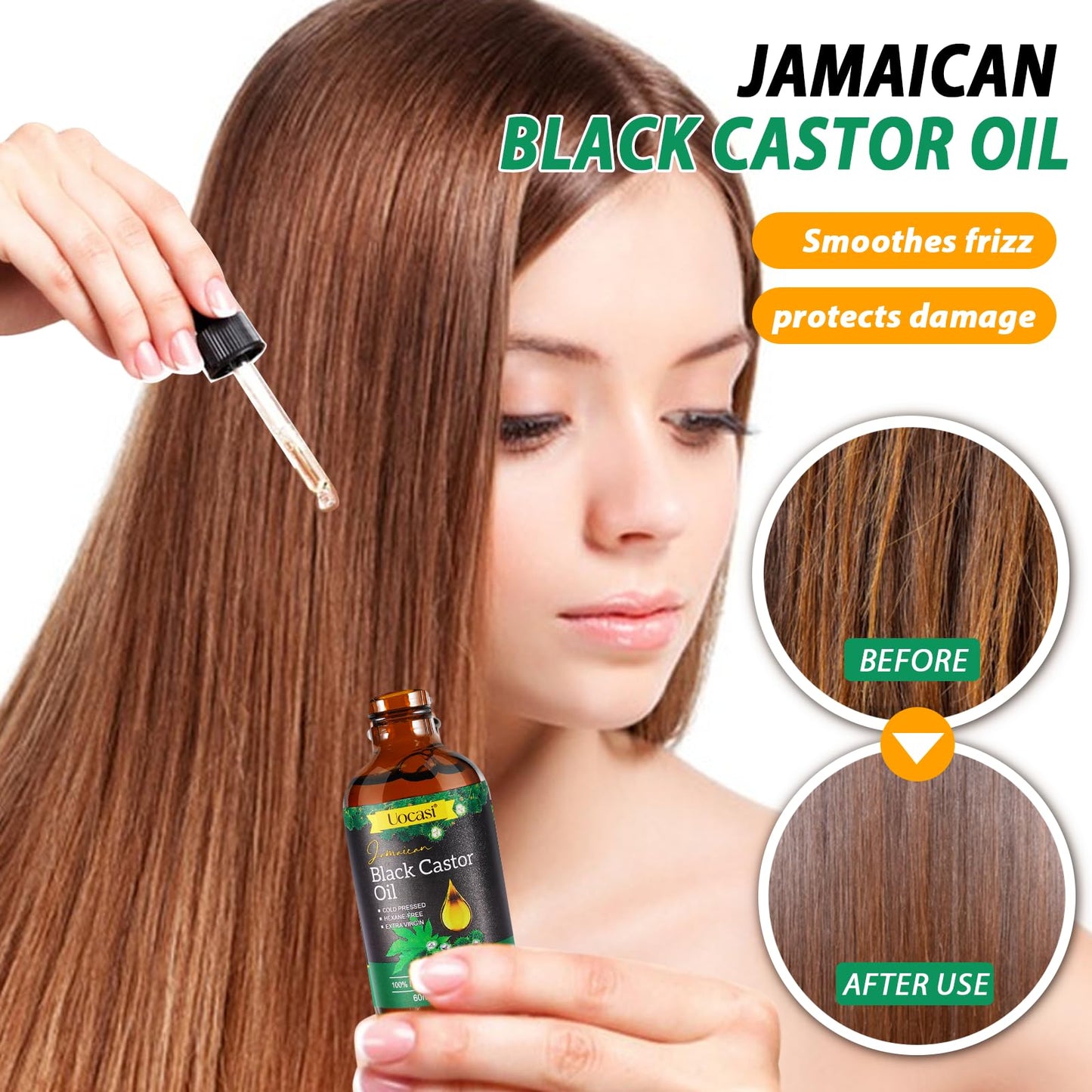 Jamaican Black Castor Oil - 100% Pure and Organic, Cold Pressed in Glass Bottles for Hair Growth, Eyebrow Nourishment, and Skin Hydration Beauty and Personal Care Uocasi