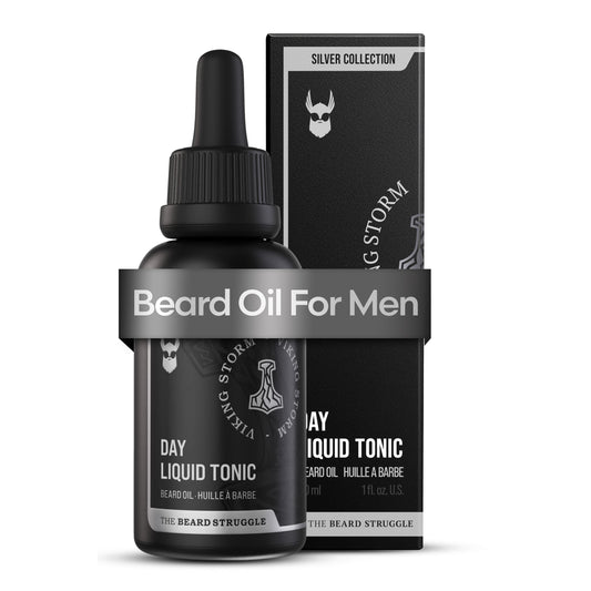 The Beard Struggle - Day Liquid Tonic Beard Oil - Silver Collection (Viking Storm) - Beard Oil for Men - Moisturize, Softens Hair, Reduces Itch - Day