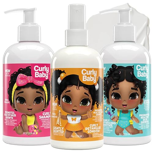 CurlyBaby Baby Girls Curly Hair Bundle - Tear-Free Curly Shampoo, Detangling Conditioner & Moisturizing Smoothie - Gentle, Hypoallergenic
