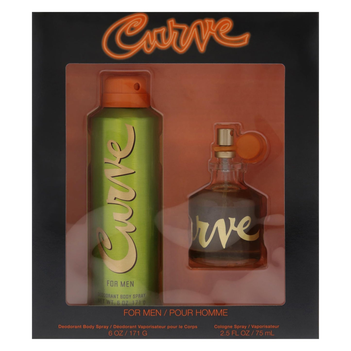 Curve Men's Cologne Fragrance Set, Deodorant Body Spray & Cologne Spray, Casual Day or Night Scent, Spicy Wood Magnetic Scent, 2 Piece Set