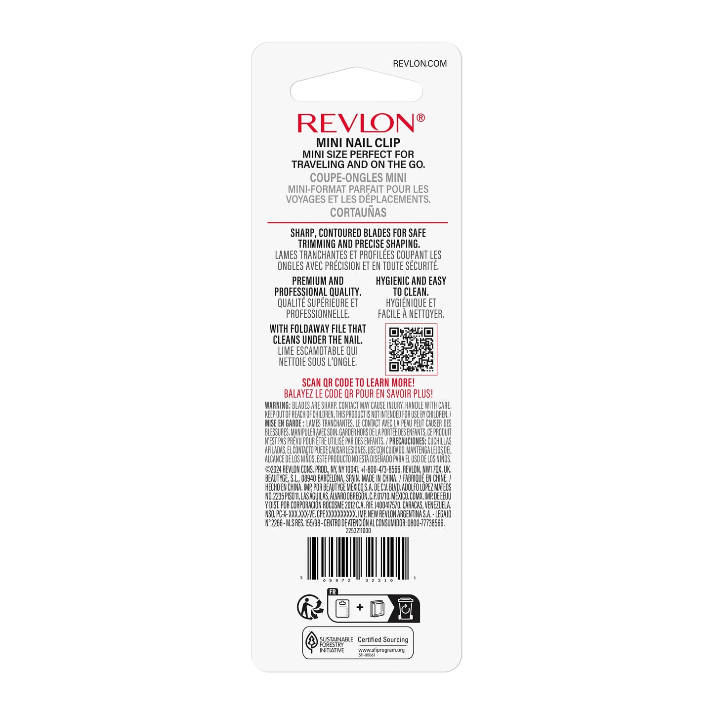 Revlon Compact Nail Clipper, Small Mini Design, Perfect for Travel, Use to Trim Fingernails and Toenails, Stainless Steel, 1 Count