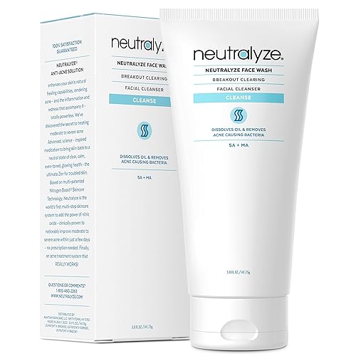 Neutralyze Acne Wash for Face with 2% Mandelic Acid & 2% Salicylic Acid - Professional Grade, A.H.A. + B.H.A. Facial Cleanser for Acne Prone Skin (90+