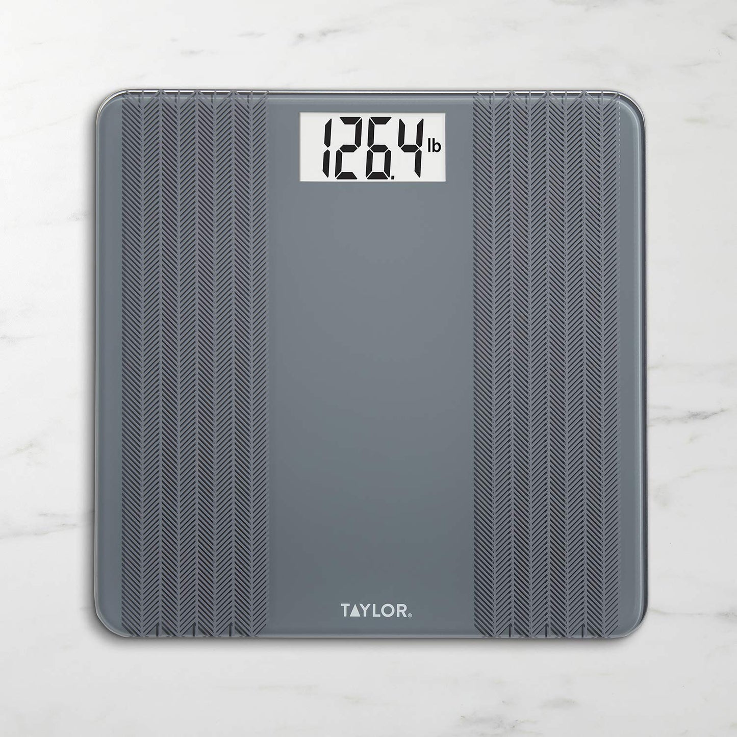 Taylor Glass Textured Paint Herringbone Design Digital Bathroom Scale, Gray, 5273274