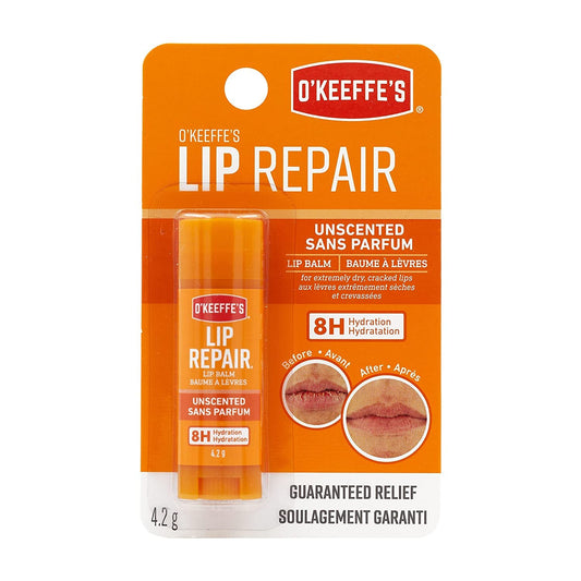 O'Keeffe's Unscented Lip Repair Lip Balm for Dry, Cracked Lips, Stick, (Pack of 5)