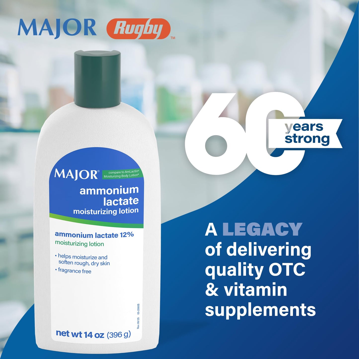 Major Ammonium Lactate 12% Moisturizing Lotion - Lactic Acid Lotion - Helps Moisturize and Soften Rough, Dry Skin - Daily Body Lotion - Fragrance-Free