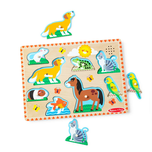 Melissa & Doug Pets Sound Puzzle - Wooden Peg Puzzle With Sound Effects (8 pcs)