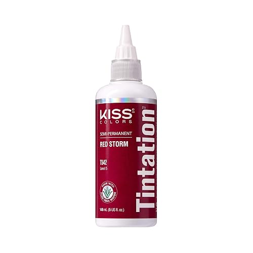 Red by Kiss Tintation Semi Permanent Hair Color, Aloe Vera Water Based, Argan Oil, Olive Oil, Collagen & Keratin, Long-Lasting Color Dye (Red Storm, 5