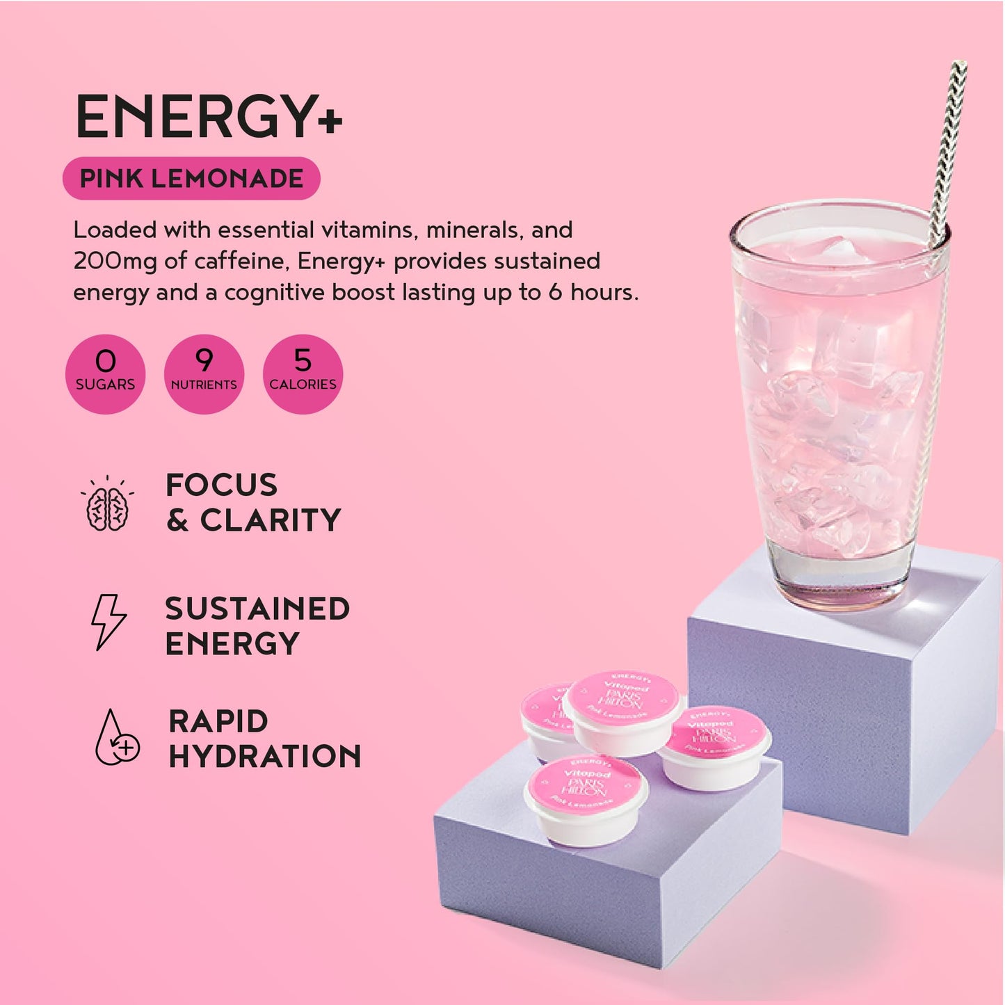 Vitapod Paris Hilton x Daily Wellness System - 22oz Pearlescent Water Bottle in Champagne Kiss & 6 Drink Mix Pod Sampler, Includes BEAUTY+…