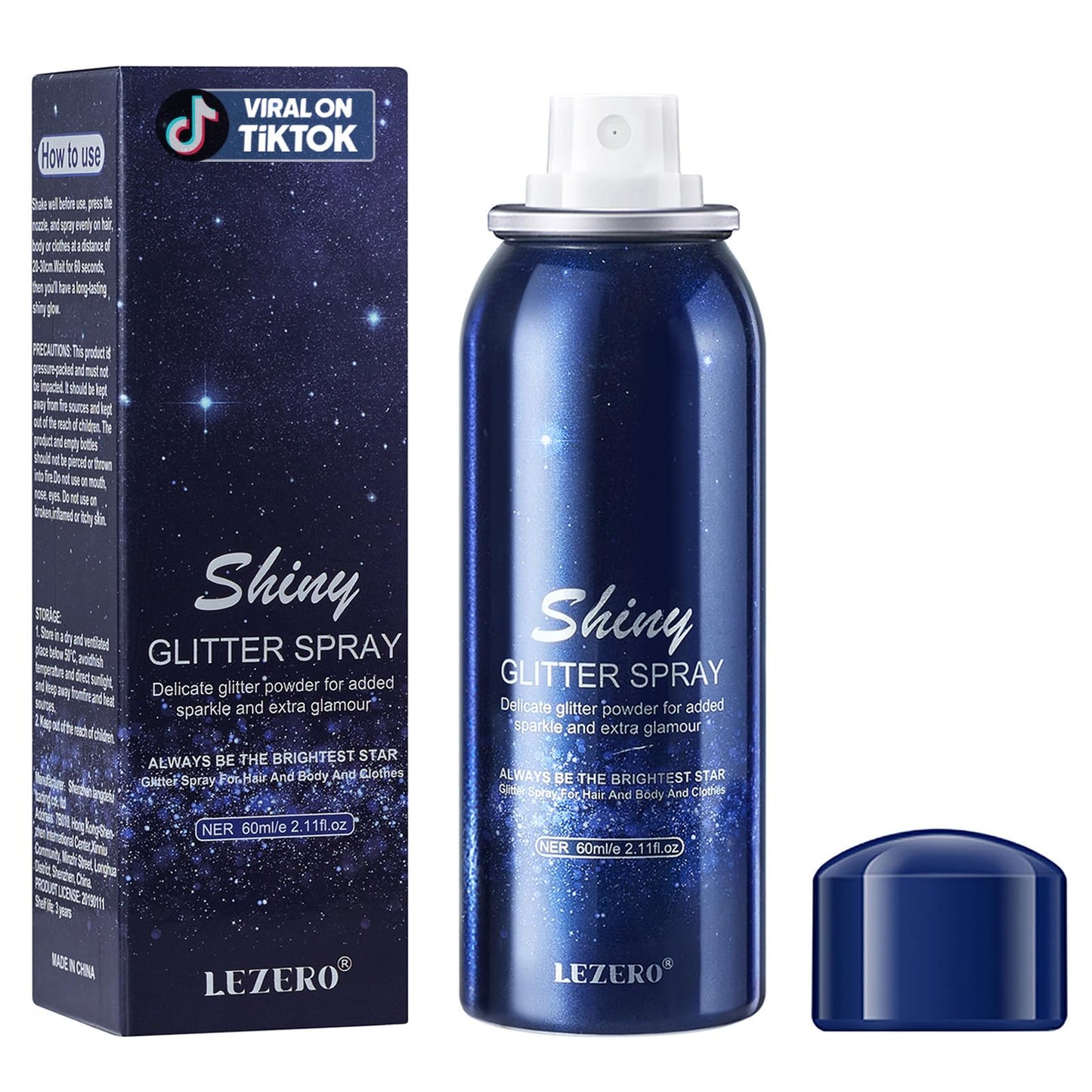 Lezero Body Glitter Spray, Temporary Shiny Hairspray for Face, Hair, Clothing, Long Lasting Quick-Drying Shimmer Mist for St. Patrick's Day, Music