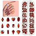 qiipii 120Pcs Red Rhinestones Nail Charms 12 Shapes Crystal Flatback Siam Red Big Gems Ruby Red K9 Glass Nail Stones Diamonds jewels Nail Art Supplies