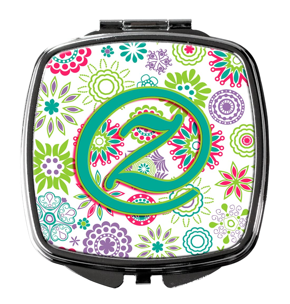 Caroline's Treasures CJ2011-ZSCM Letter Z Flowers Pink Teal Green Initial Compact Mirror Decorative Travel Makeup Mirror for Women Girls Gifts Pocket