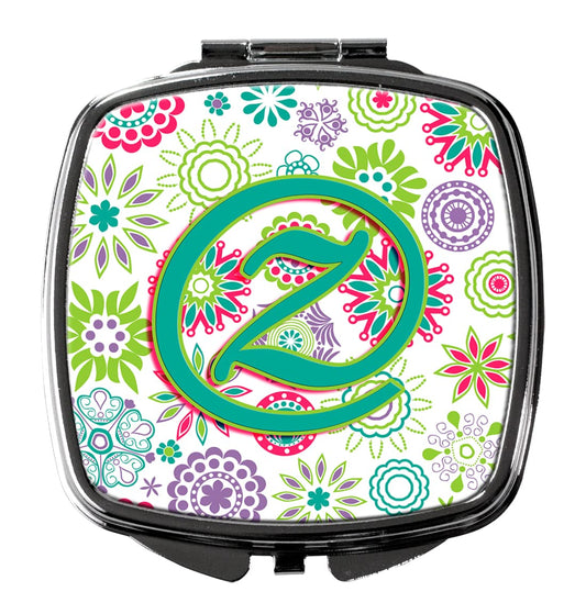 Caroline's Treasures CJ2011-ZSCM Letter Z Flowers Pink Teal Green Initial Compact Mirror Decorative Travel Makeup Mirror for Women Girls Gifts Pocket Beauty & Personal Care Caroline's Treasures