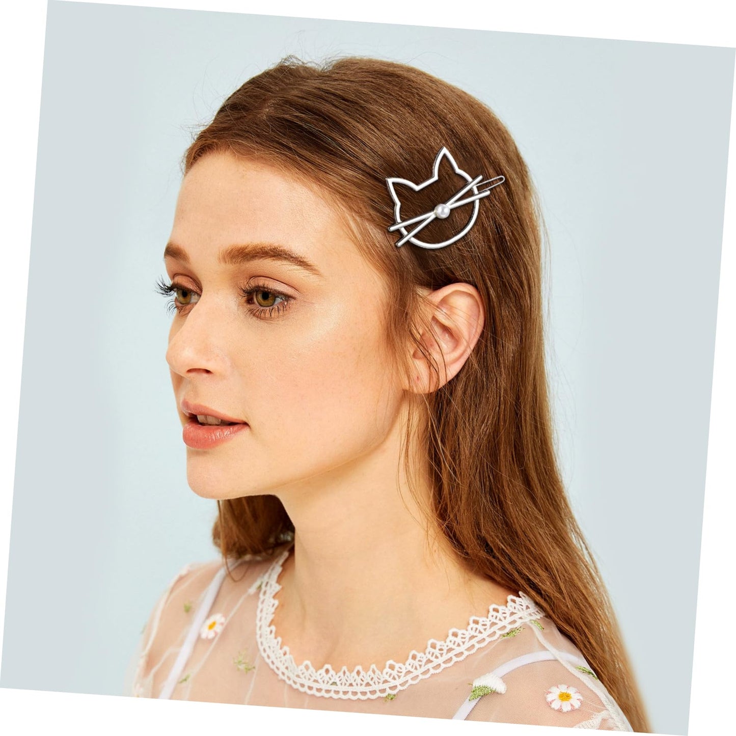 FRCOLOR Cat Hair Clip, 4 Pieces Metal Novelty Pearl Cat Shaped Hair Clips Cute Small Cat Barrettes Hairpins for Women Girls