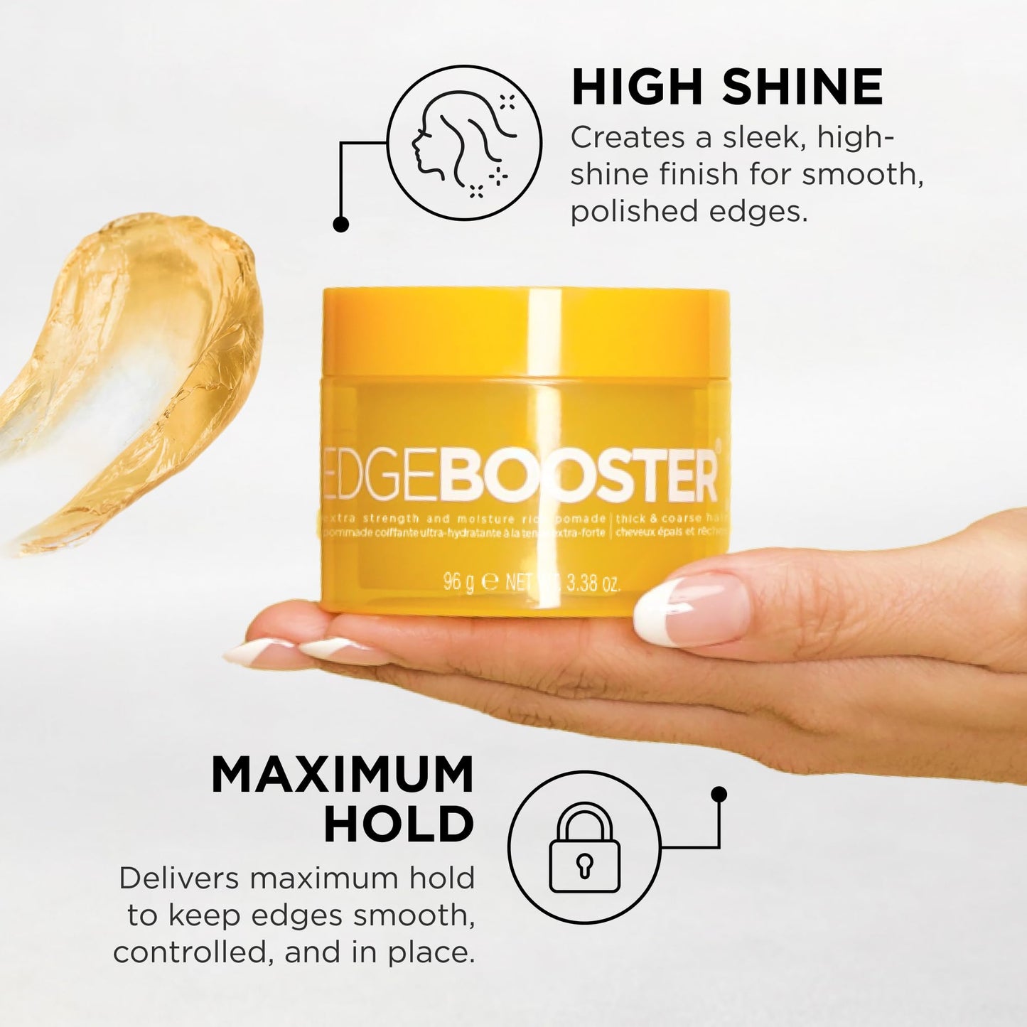 Style Factor Edge Booster Extra Strength & Moisture Rich Pomade | Strong Hold Edge Control Gel for Thick & Coarse Hair | High Shine, Non-Greasy