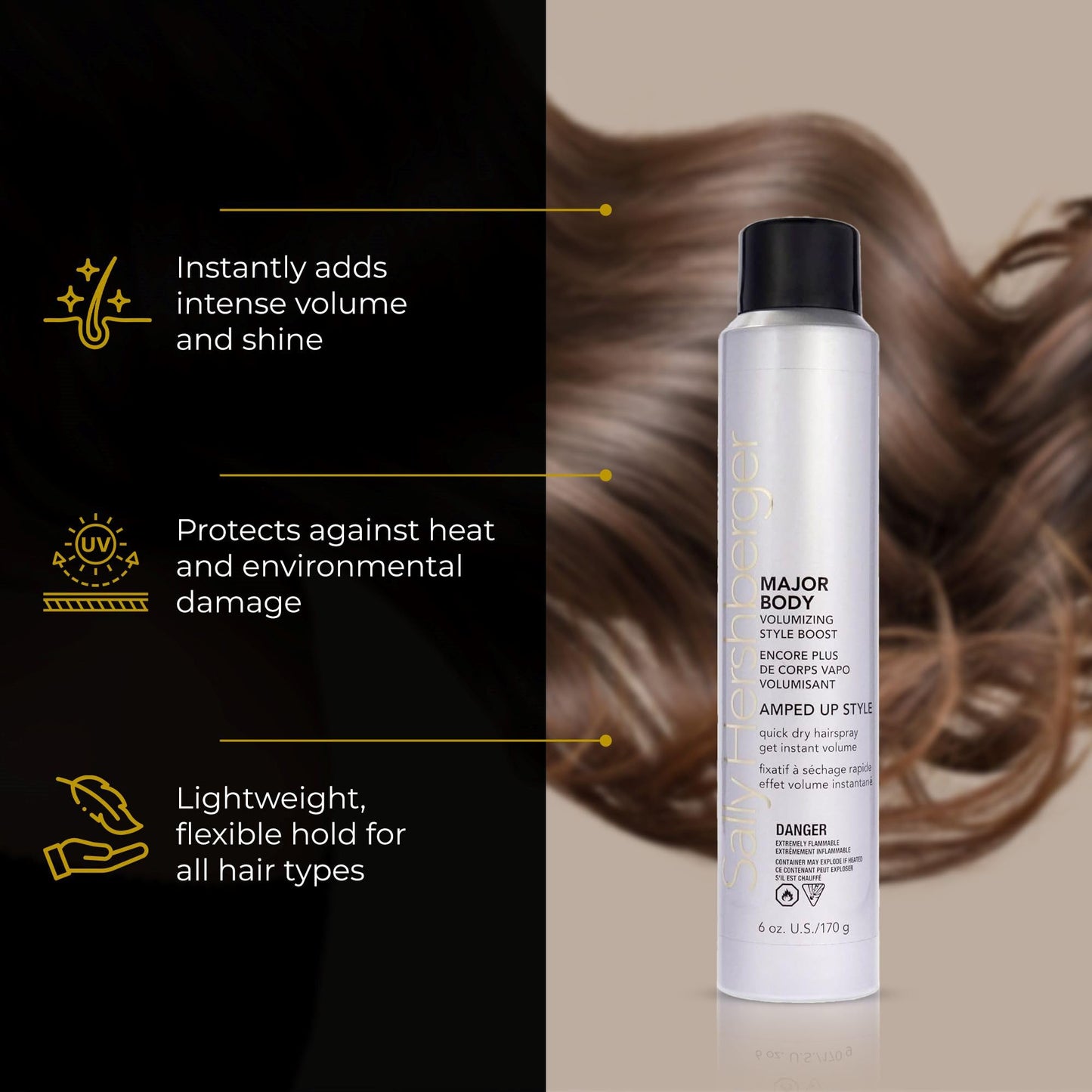 SALLY HERSHBERGER Major Body Volumizing Style Boost Hair Spray for Men & Women - Strong Hold Hairspray for Unisex - Adds Intense Volume & Shine - All