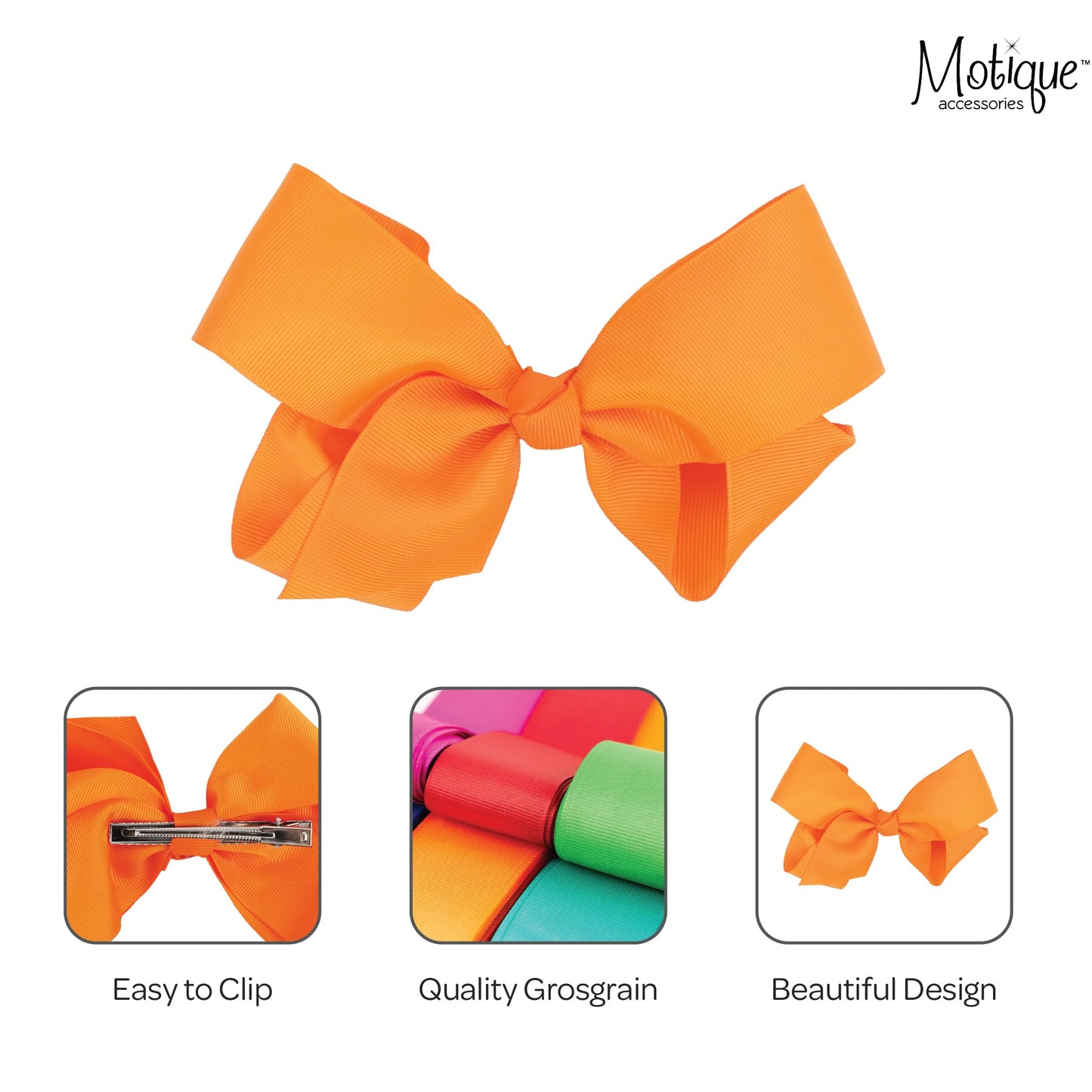 5.5 Inch Grosgrain Hair Bow Clip For Women And Girls (Light Orange)