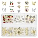 qiipii 56 Pcs Cute Charms for Nails Cherry Butterfly Heart Star Kawaii Crystals Pink Red Rhinestones Gems Golden Silver 3D Alloy Studs Nail Art Charms Beauty & Personal Care qiipii