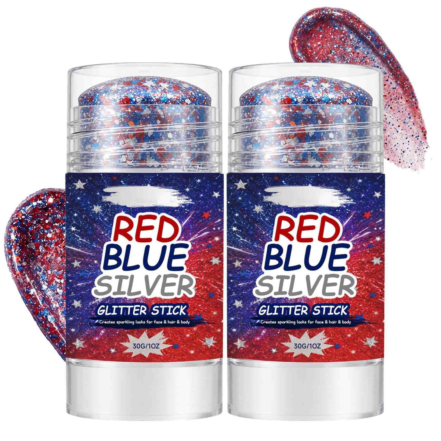4th of July Glitter Stick,Face & Body Glitter Stick,Red Blue Silver Chunky Glitter Stick,Face Hair Body Glitter Makeup Stick for Party,Festival