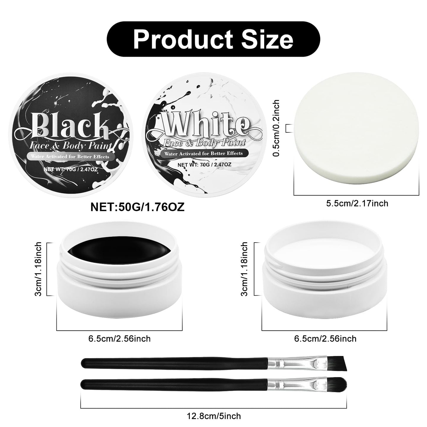 Black and White Face Paint Set - 2.47 oz Halloween Face Body Paint Skeleton Ghost Skull Cosplay Costume Professional SFX Corpse Special Effects Makeup