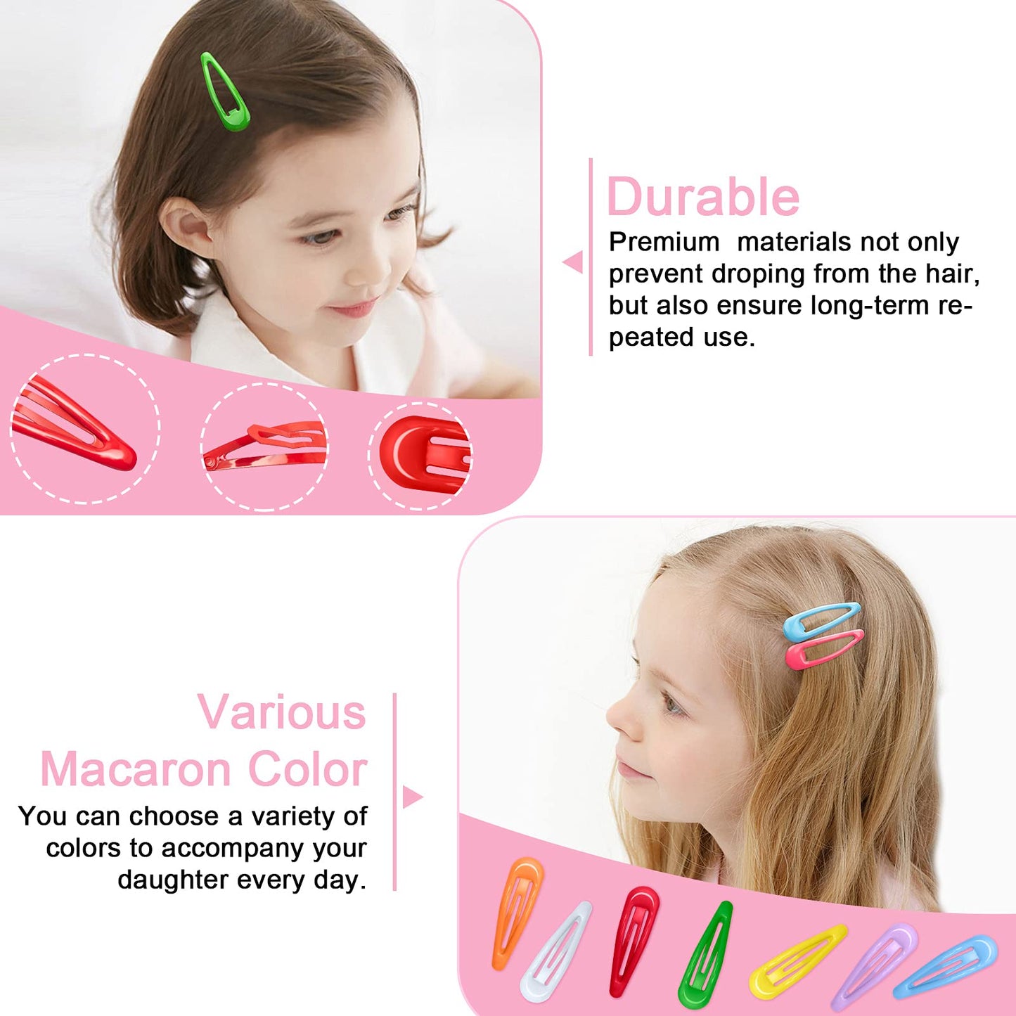 60Pcs Snap Hair Clips for Girls, Gingbiss 2 inch Silicone Coating Colorful Metal Hair Barrettes with Storage Case for Women Girls Kids, No Slip Hair
