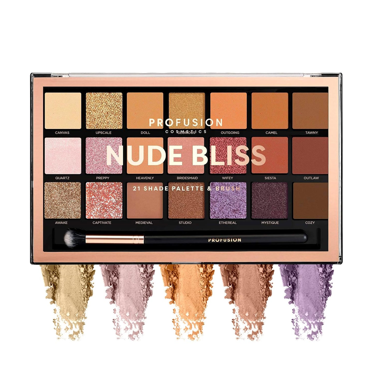 Profusion Cosmetics Nude Bliss 21 Shade Eyeshadow Palette and Pro Series Brush, Unleash Creativity and Get Glam With Richly Pigmented Eyeshadow…