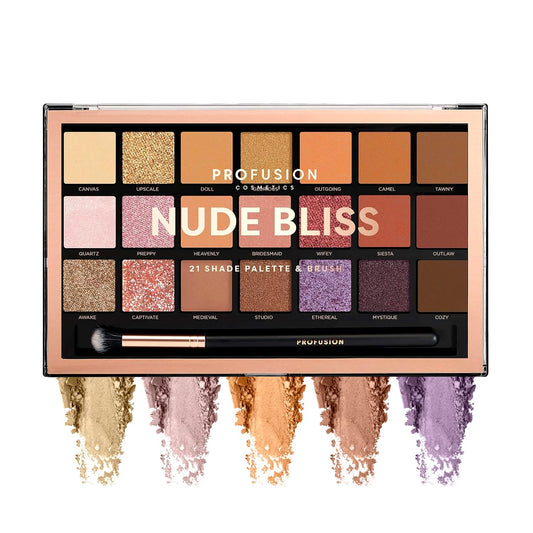 Profusion Cosmetics Nude Bliss 21 Shade Eyeshadow Palette and Pro Series Brush, Unleash Creativity and Get Glam With Richly Pigmented Eyeshadow…