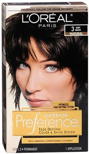 L’Oreal ParisSuperior Preference Fade-Resistant Conditioning Colorant, Level 3 Permanent, Soft Black/Natural 3 (Pack of 3)