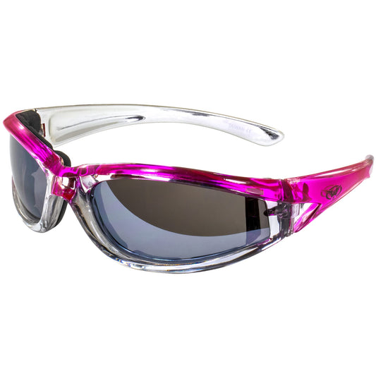 GV Padded Women Lady Motorcycle Sunglasses Glasses Pink and Chrome With Storage Bag