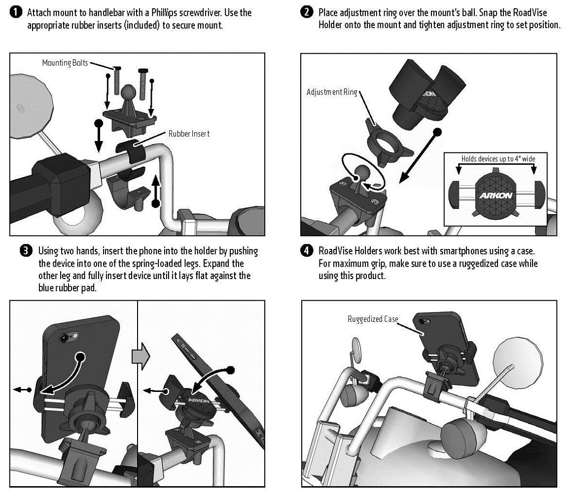 ARKON Mounts RoadVise Motorcycle Phone Mount for iPhone 7 6S Plus 6 Plus 7 6S 6 Galaxy Note 5 S7 S6