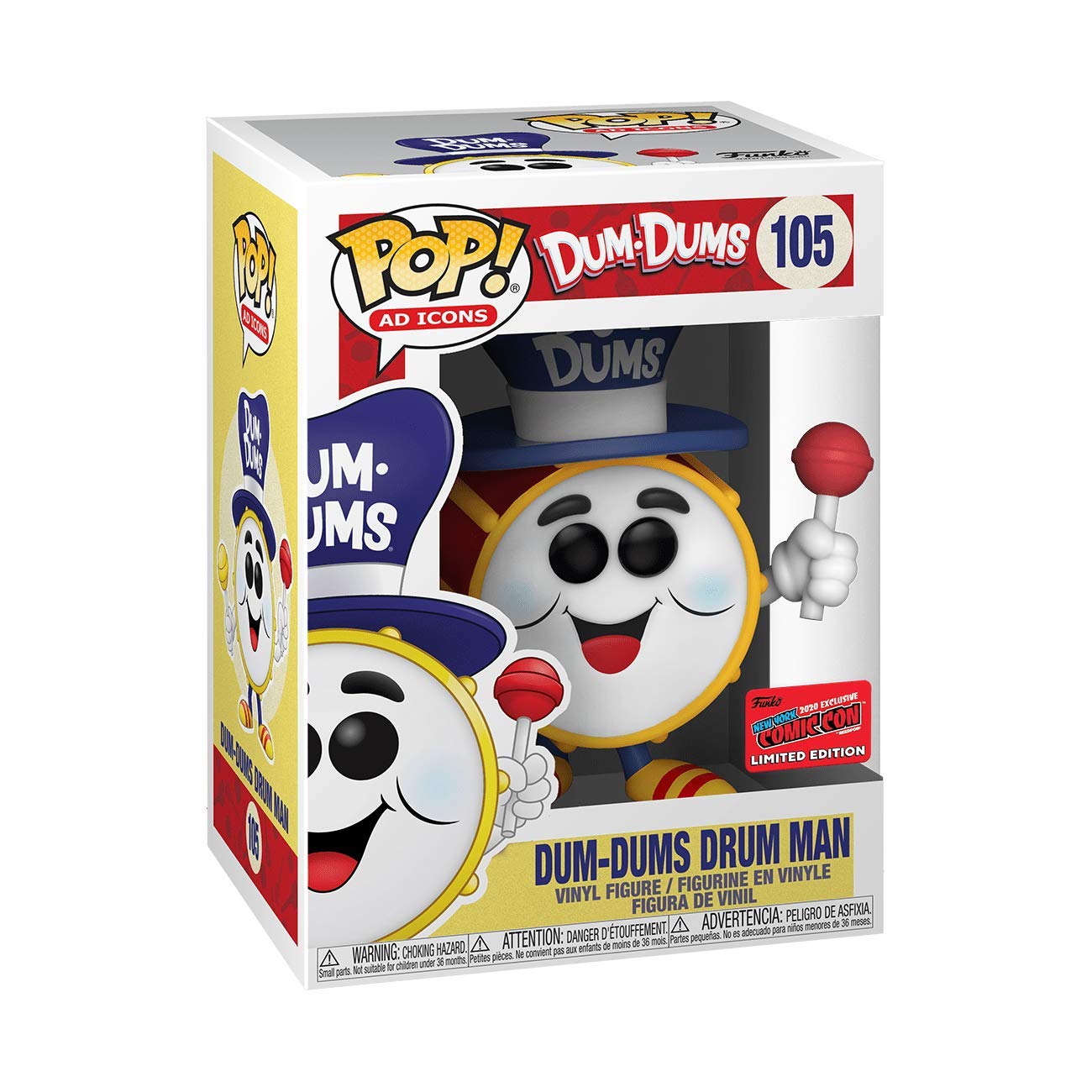 Funko POP! Ad Icons: Dum-Dums Drum Man #105 NYCC 2020 Shared Fall Convention Exclusive Vinyl Figure - Red Multicolor