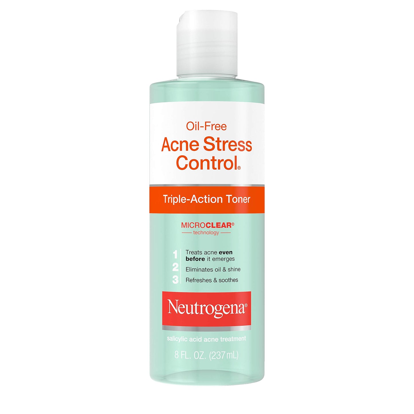 Neutrogena Oil-Free Acne-Fighting Stress Control Triple-Action Facial Toner, Soothing and Refreshing Toner with Salicylic Acid Acne Medicine, Green