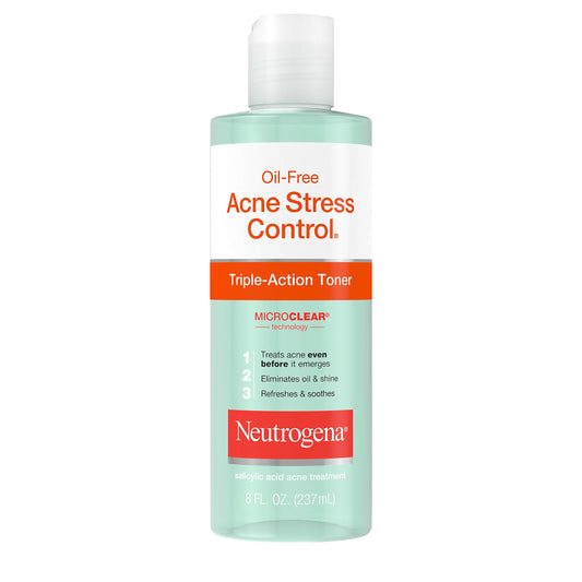 Neutrogena Oil-Free Acne-Fighting Stress Control Triple-Action Facial Toner, Soothing and Refreshing Toner with Salicylic Acid Acne Medicine, Green