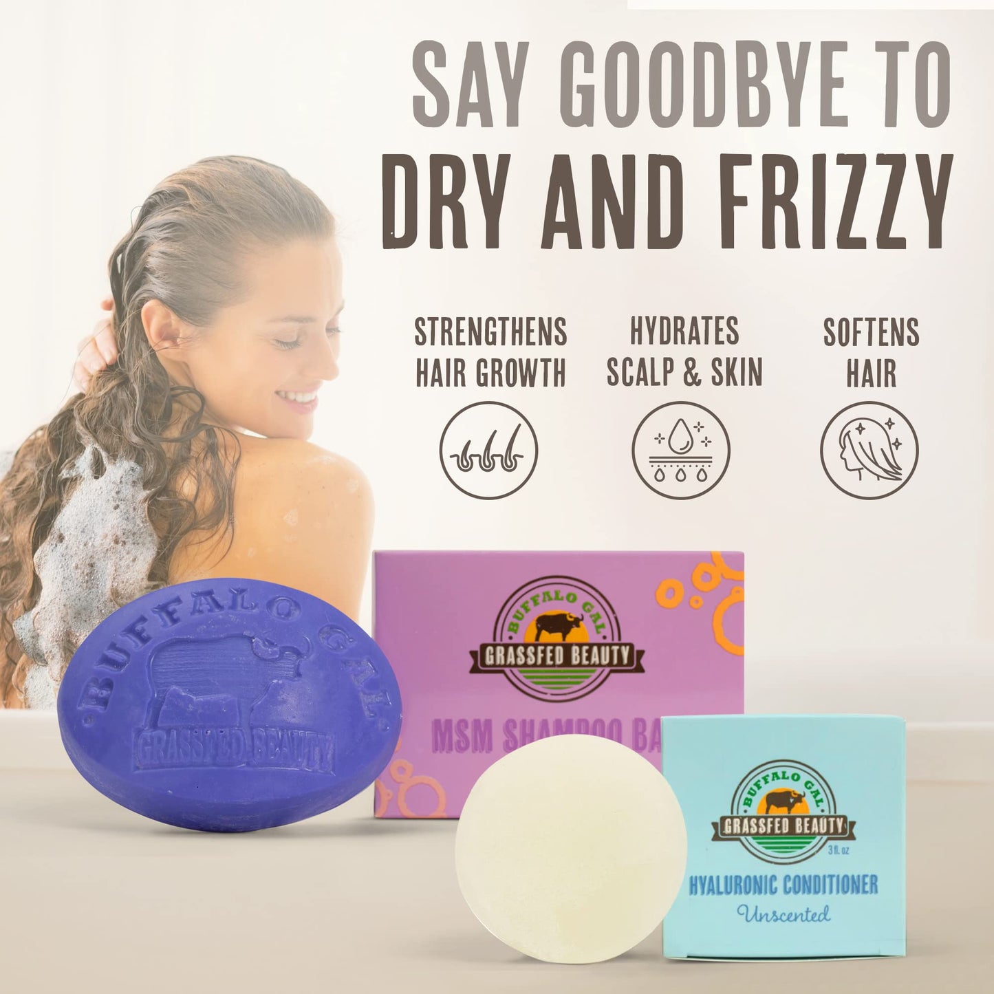 MSM Shampoo Bar + Hyaluronic Hair Conditioner Bar, Solid Bar Shampoo and Conditioner for Hair Growth, Non-Soap, For All Hair Types, Unscented