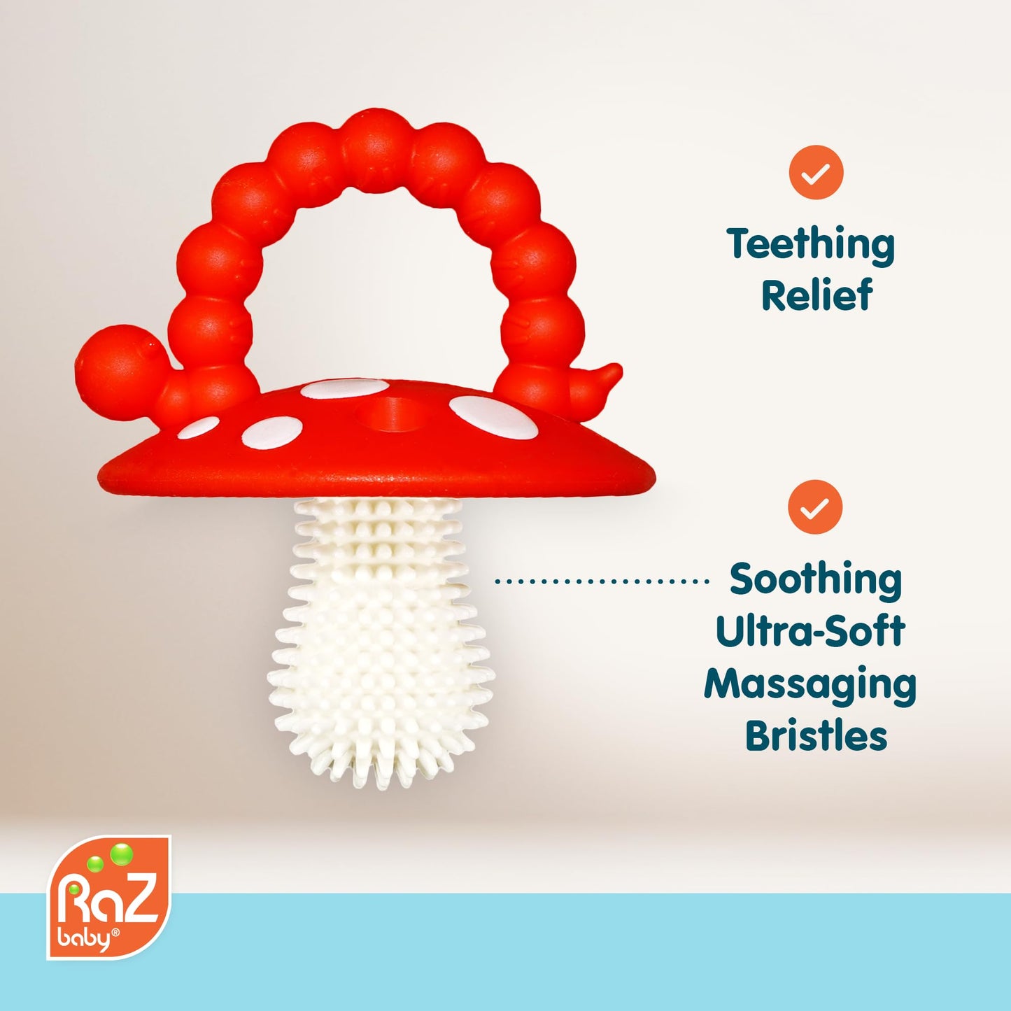RaZbaby Chompy Teether – Soft Silicone Baby Teething Toy 3M+, BPA-Free, Easy to Hold, Soothing Bristles, Sensory Aid – Red/Blue