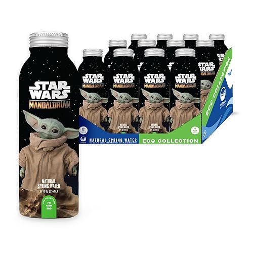 PULSE Star Wars The Mandalorian Natural Spring Water - Disney Bottles - Filtered Spring Water - BPA-Free Aluminum Recyclable Bottles - 12 Pack