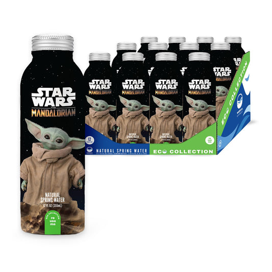 PULSE Star Wars The Mandalorian Natural Spring Water - Disney Bottles - Filtered Spring Water - BPA-Free Aluminum Recyclable Bottles - 12 Pack