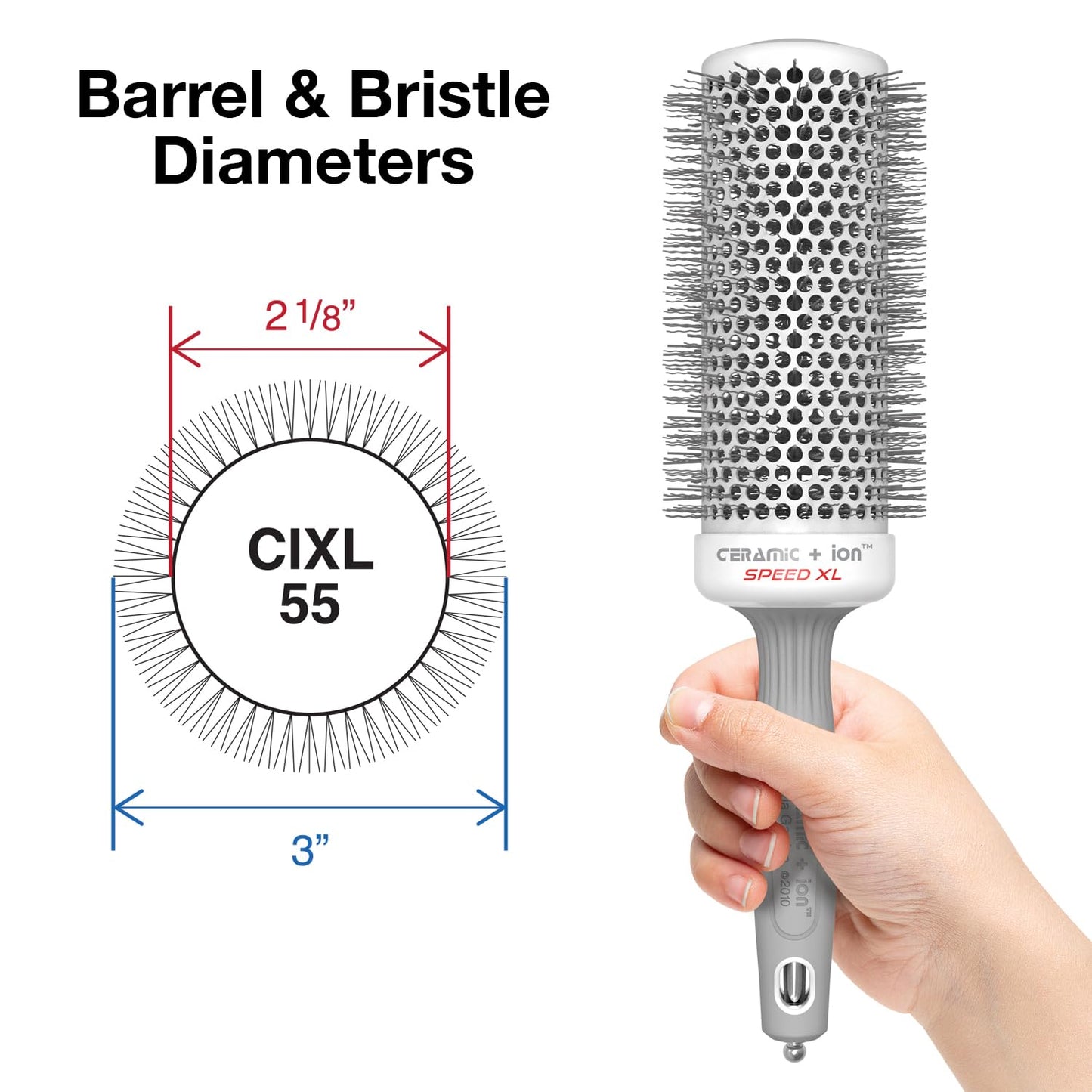 Olivia Garden Ceramic + Ion Speed XL - Extra-Long Round Thermal Hair Brush - Not Electrical - Professional Blowout Brush for Normal to Thick Hair - 2