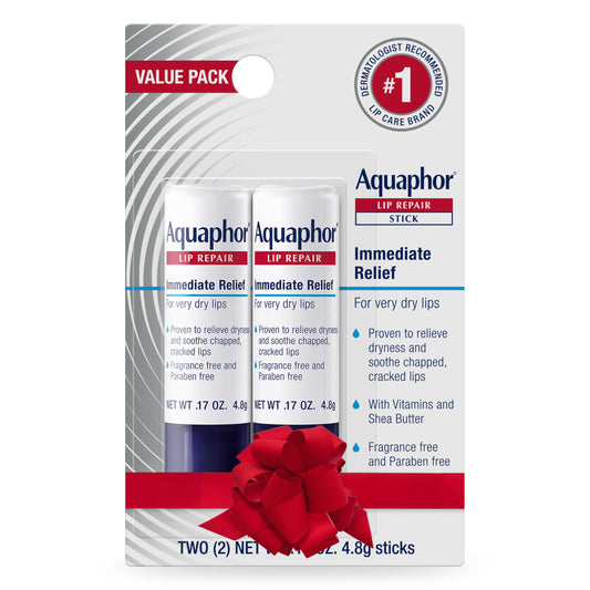 Aquaphor Lip Repair Stick, Moisturizing Lip Balm Pack, Relieves Dryness, Holiday Gifts for Self Care, 0.17 Oz Stick, Pack of 2