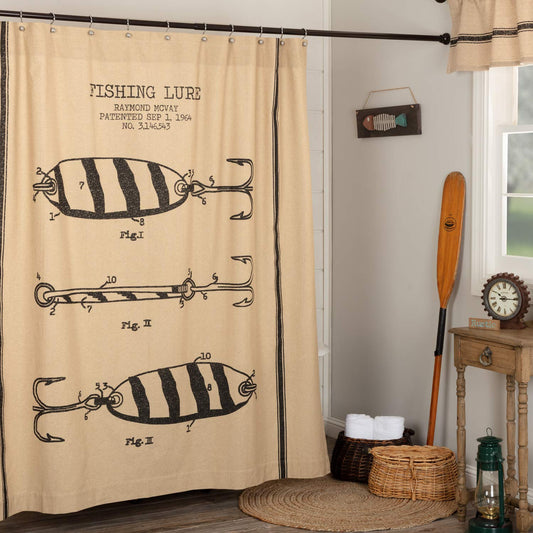 Pine Valley Quilts Fishing Lure Rustic Cabin Shower Curtain 72x72