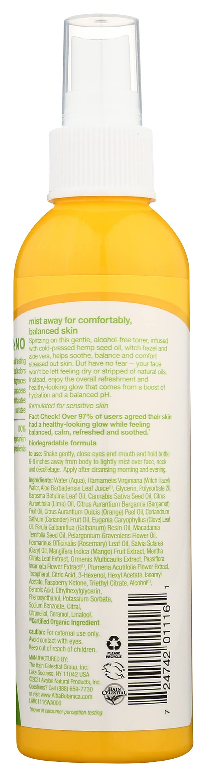 Alba Botanica Hemp Balancing Toner, 6 oz