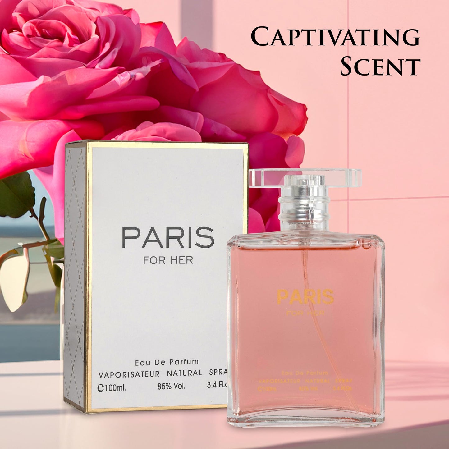 NovoGlow Paris For Her Eau de Parfum Spray Perfume, Fragrance For Women-Daywear, Casual Daily Cologne Set with Deluxe Suede Pouch- 3.4 Oz Bottle