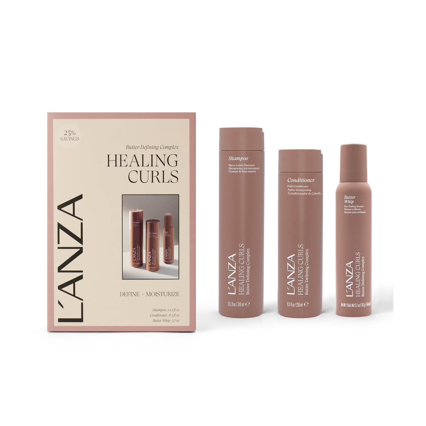 L'ANZA Healing Curls Butter Whip Hair Styling Mousse, Curly Shampoo & Conditioner Set, Detangles & Defines Curls, Texture Control, Deep Hydration