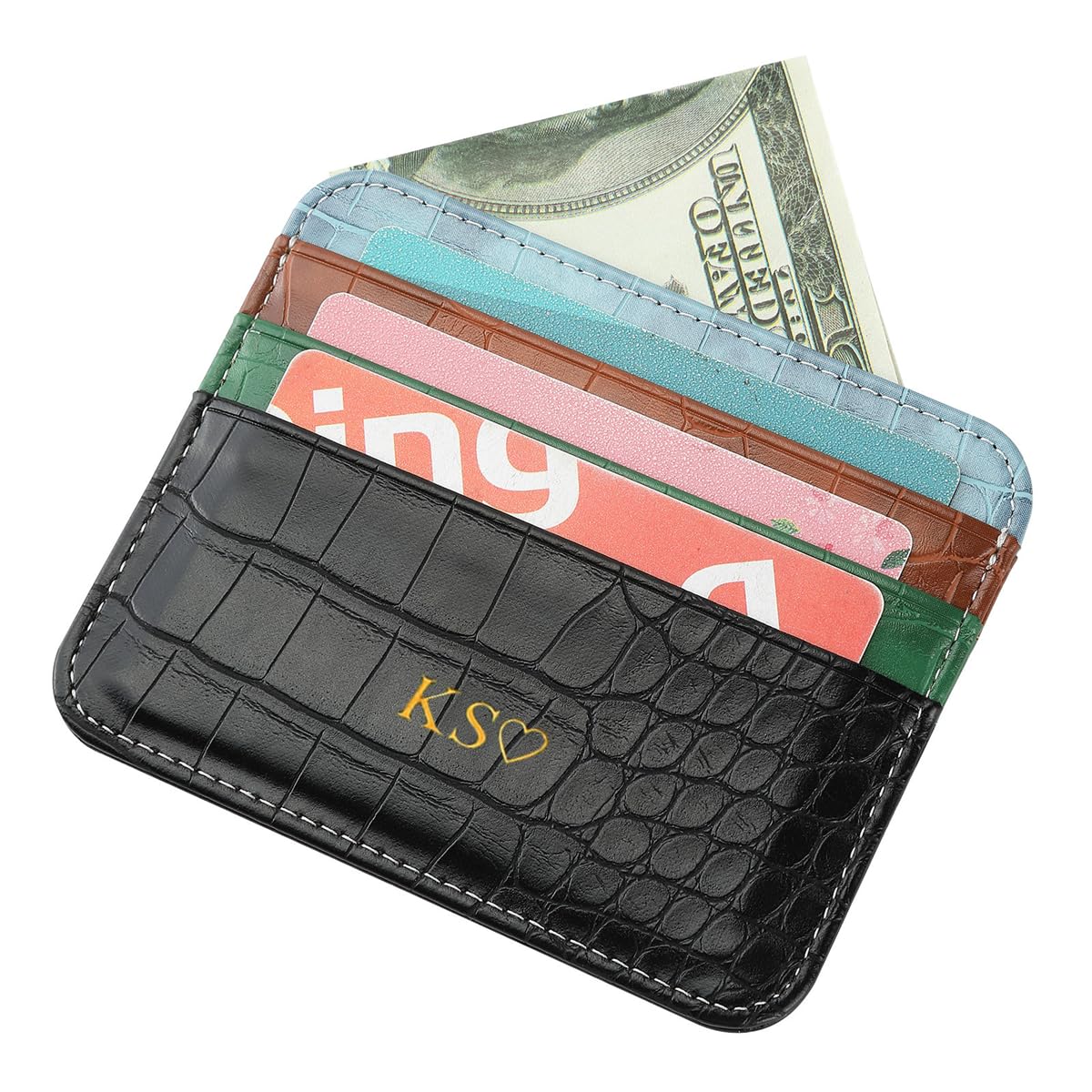 personalisa gold silver initial letters credit card holder wallet, pu leather ultra slim thin minimalist case protector, front pocket wallets for…