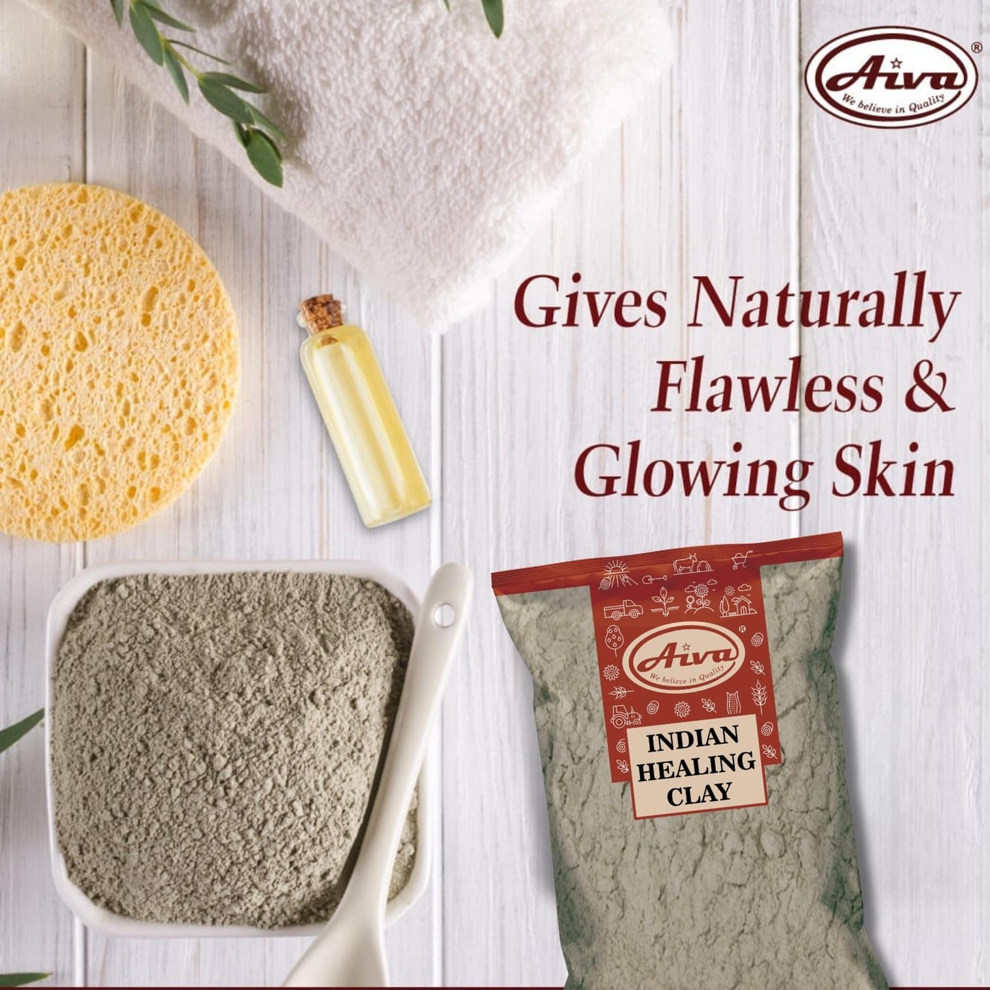 Aiva Indian Healing Clay | Deep Pore Cleansing Facial & Body Mask | Healthcare 100% Natural Calcium Bentonite Clay - 1lb